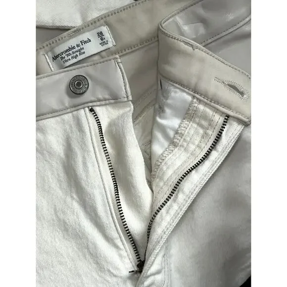 Abercrombie A & F The 90's Straight Ultra High Rise Cream Jeans Curve Love 28/6 - Picture 6 of 11
